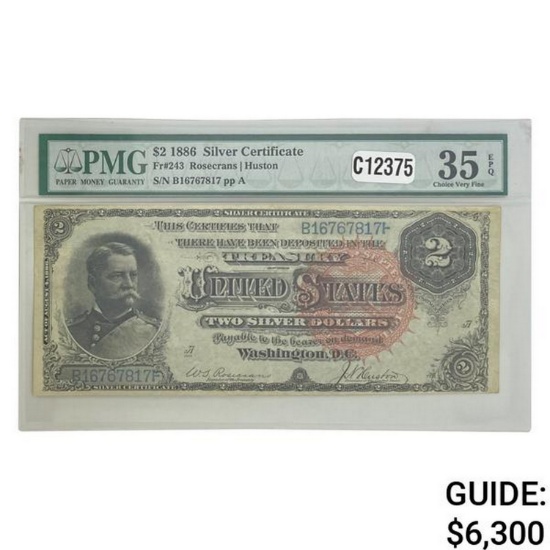1886 $2 "HANCOCK" SILVER CERTIFICATE PMG VF-35EPQ