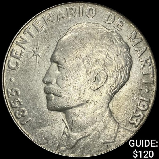 1953 Cuba Silver Peso CLOSELY UNCIRCULATED