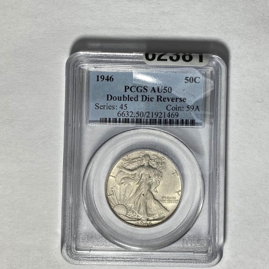 1946 50C Walking Liberty Doubled Die Reverse PCGS AU50