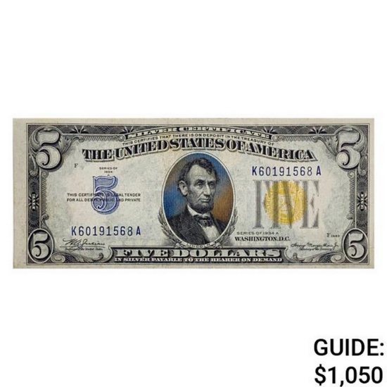1934-A $5 NORTH AFRICA SILVER CERTIFICATE GEM UNC