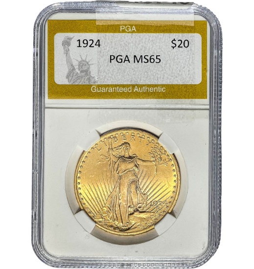 1924 $20 Saints Gaudens Gold Coin PGA MS65