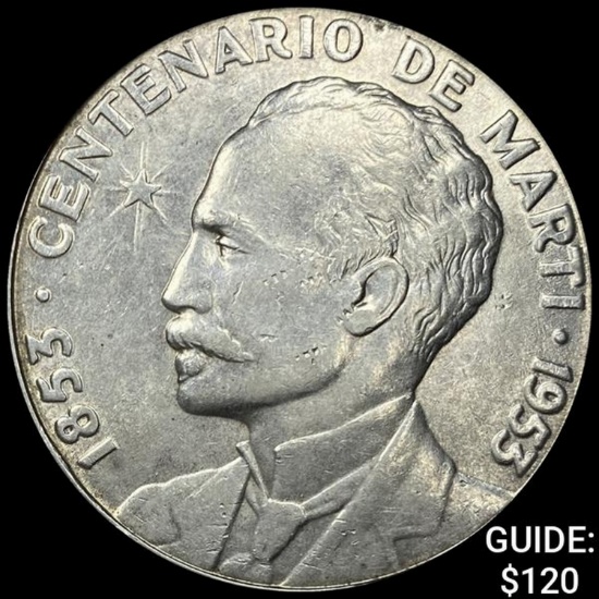1953 Cuba Silver Peso CLOSELY UNCIRCULATED