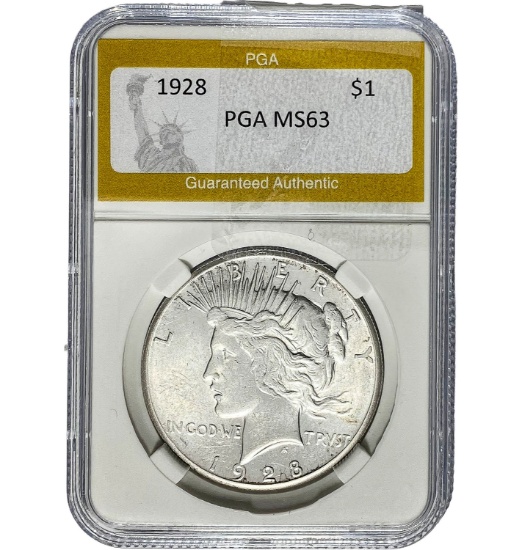 1928 Peace Dollar PGA MS63 SILVER