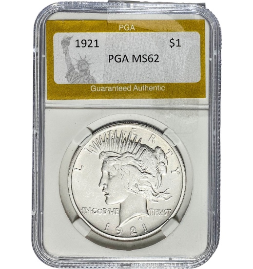 1921 Peace Dollar PGA MS62 SILVER