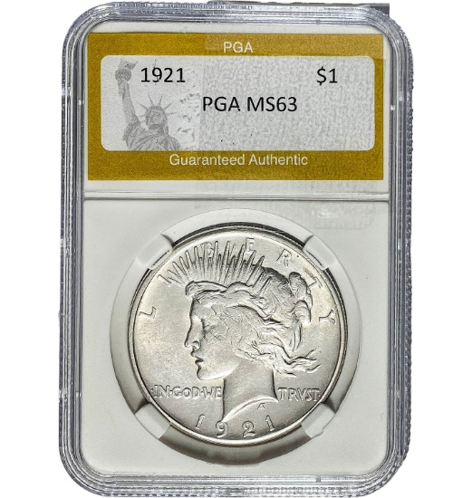 1921 Peace Dollar PGA MS63 SILVER