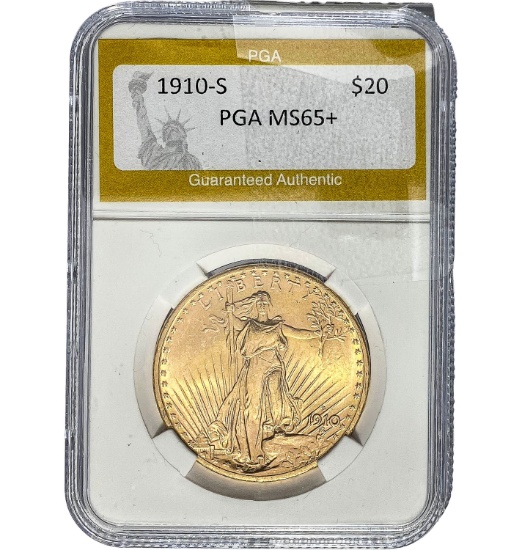 1910-S $20 Saint Gaudens Gold Coin PGA MS65+