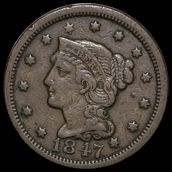 1847 Braided Hair Large Cent NEARLY UNCIRCULATED