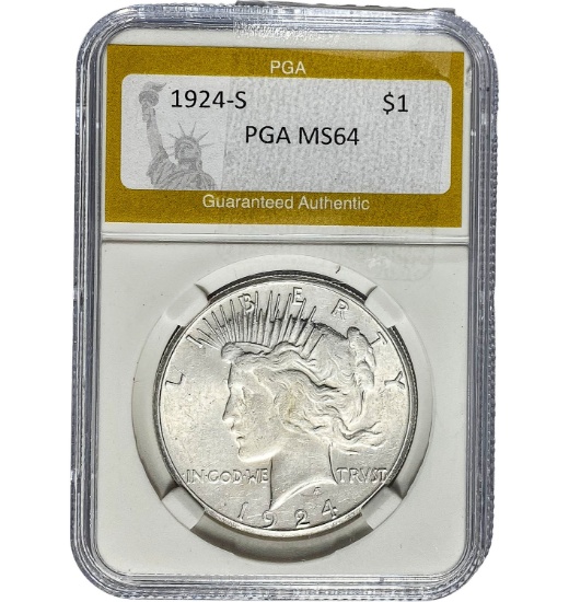 1924-S Peace Dollar PGA MS64 SILVER
