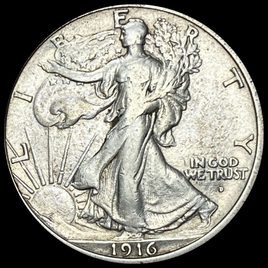 1916-D Silver Half Dollar Walking Liberty LIGHTLY CIRCULATED