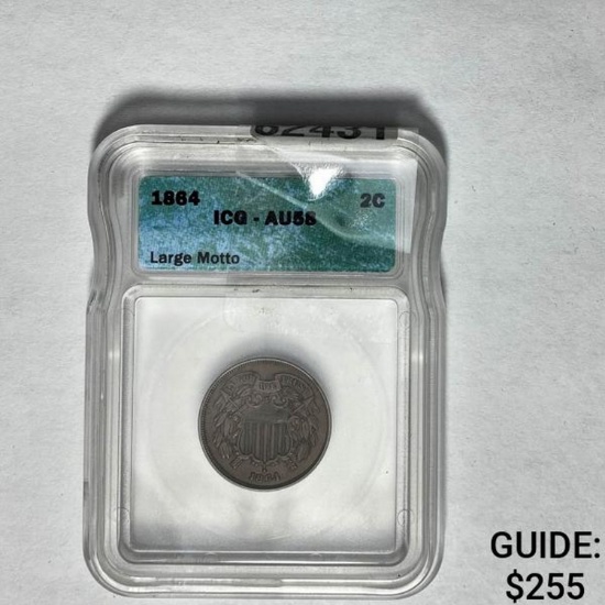 1864 2C Large Motto ICG AU58