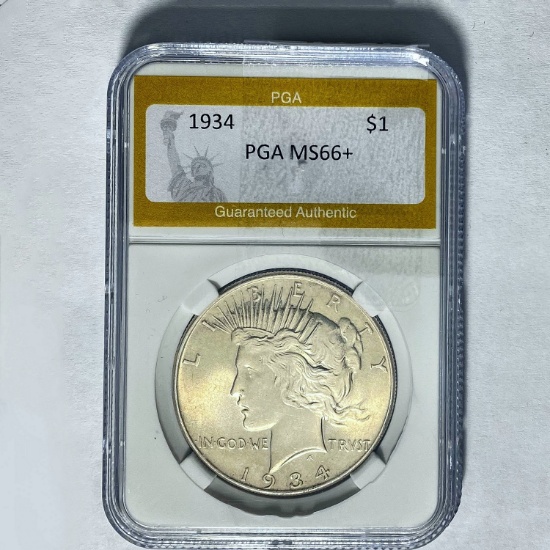 1934 Silver Peace Dollar PGA MS66+