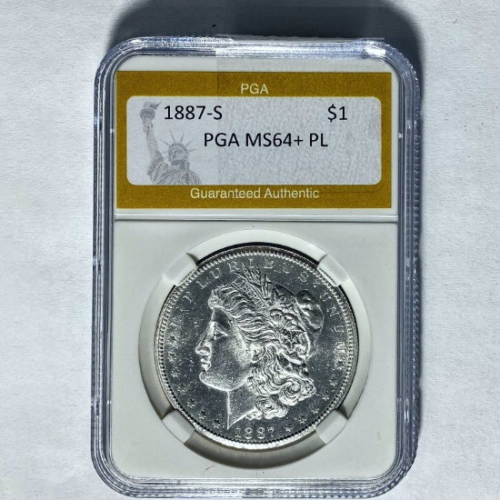 1887-S Morgan Silver Dollar PGA MS64+ PL