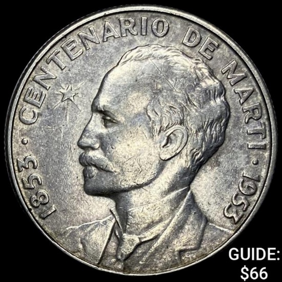 1953 Cuba Silver 50 Centavos CLOSELY UNCIRCULATED