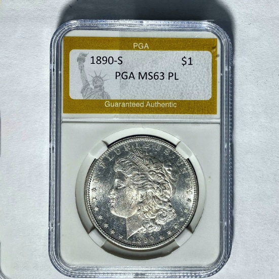 1890-S Morgan Silver Dollar PGA MS63 PL