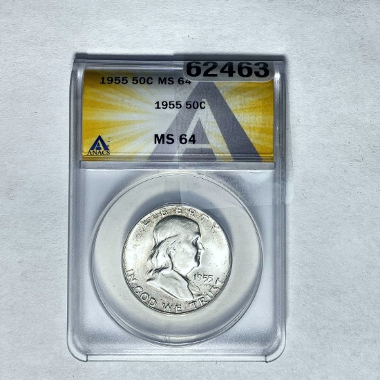 1955 50C Franklin Half Dollar ANACS MS 64