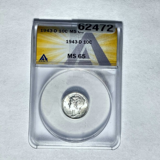 1943-D 10C Mercury ANACS MS 65