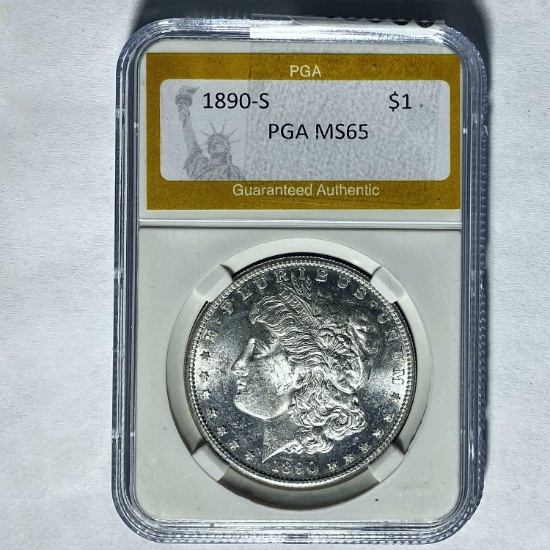1890-S Morgan Silver Dollar PGA MS65