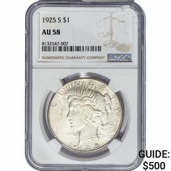 1925-S Silver Peace Dollar NGC AU58