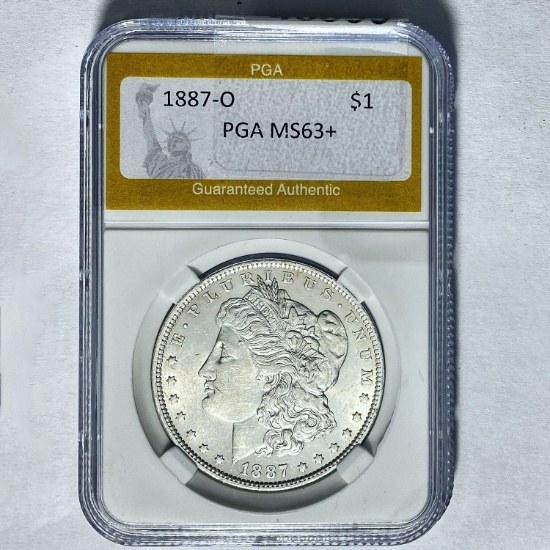 1887-O Morgan Silver Dollar PGA MS63+
