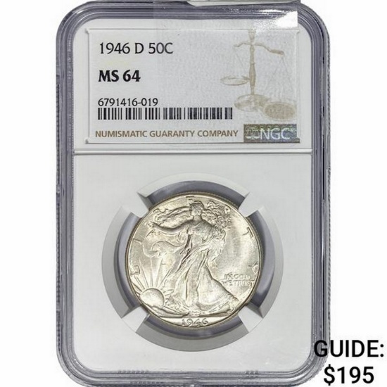 1946-D Walking Liberty Half Dollar NGC MS64