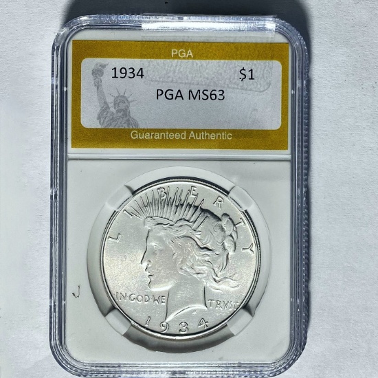1934 Silver Peace Dollar PGA MS63