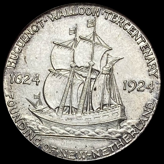 1924 Silver Huguenot-Walloon Half Dollar CLOSELY UNCIRCULATED