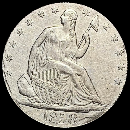 1858-O Silver Half Dollar (Seated Liberty) CLOSELY UNCIRCULATED