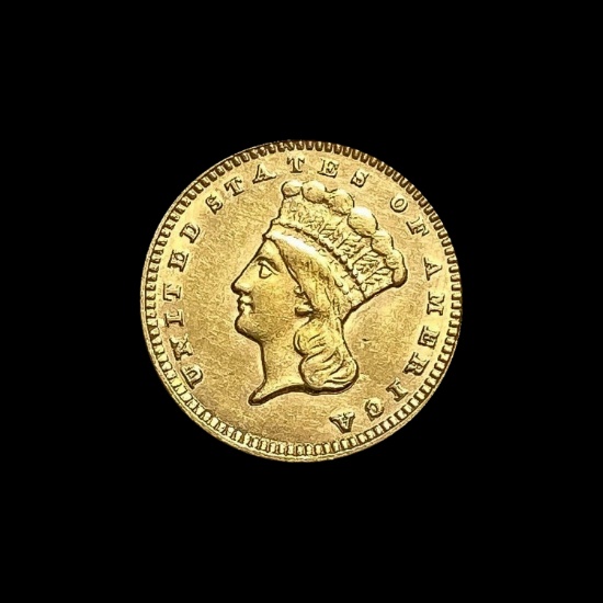 1874 Gold $1 Indian Princess LargeType 3 CHOICE AU