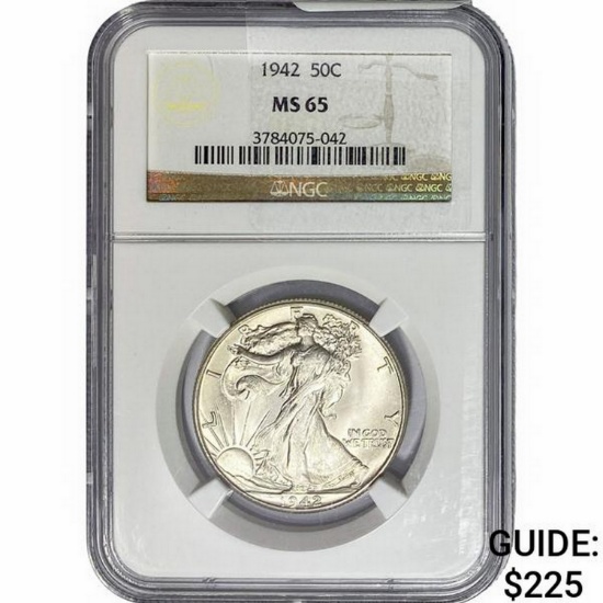 1942 Walking Liberty Half Dollar NGC MS65