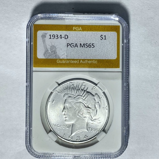1934-D Silver Peace Dollar PGA MS65
