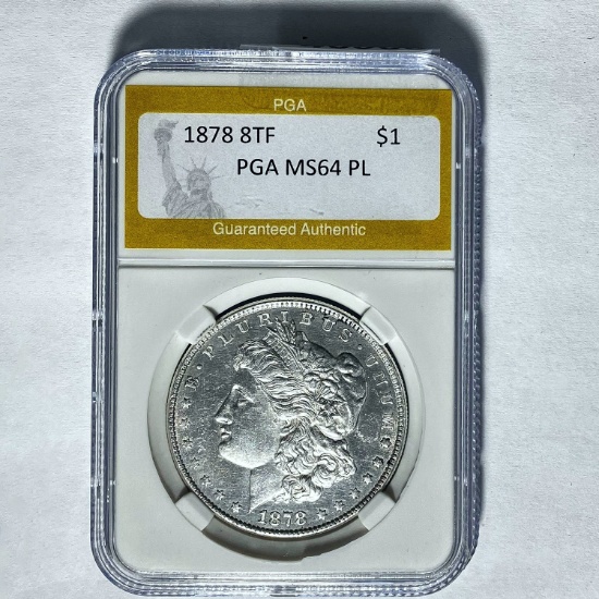 1878 8TF Morgan Silver Dollar PGA MS64 PL