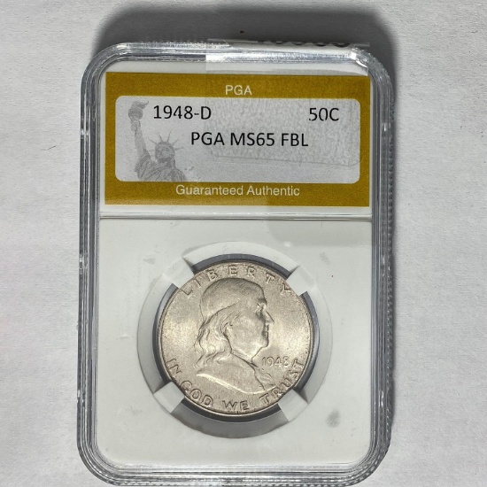 1948-D Franklin Half Dollar PGA MS65 FBL