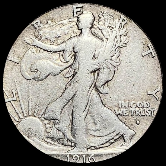 1916-S Silver Half Dollar Walking Liberty LIGHTLY CIRCULATED