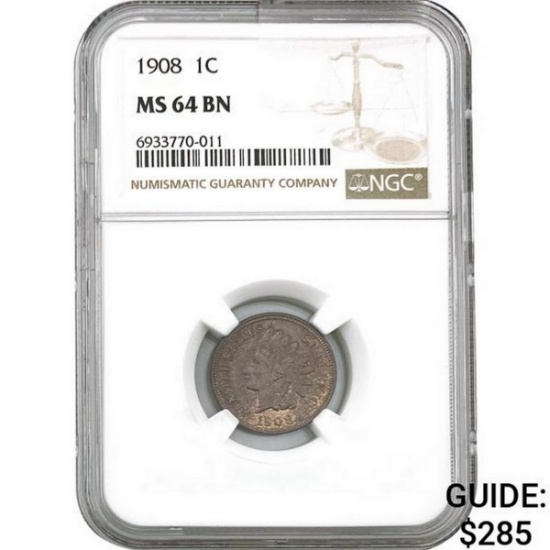1908 1C Indian Head Cent NGC MS64BN