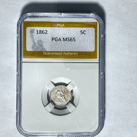 1862 Seated Liberty Half Dime PGA MS65