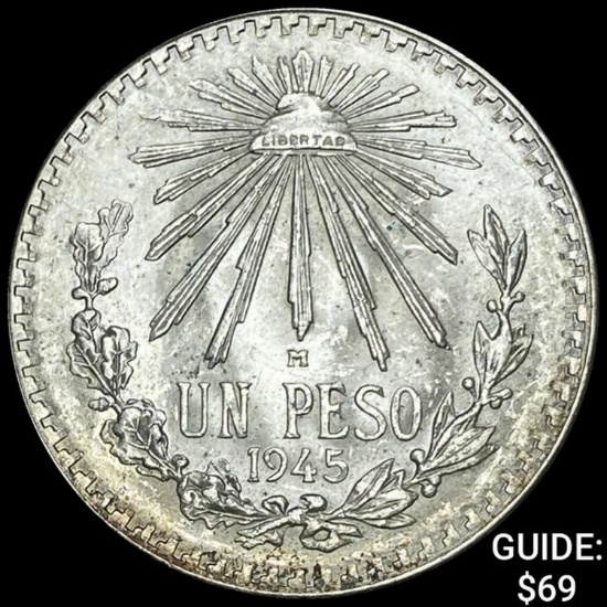 1945-M Mexico Silver 8 Reales Cap&Ray UNCIRCULATED