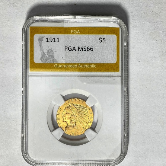 1911 $5 Indian Head Half Eagle PGA MS66