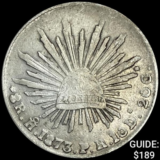 1873Ho PR Mexico Silver 8 Reales Cap&Ray NEARLY UNCIRCULATED
