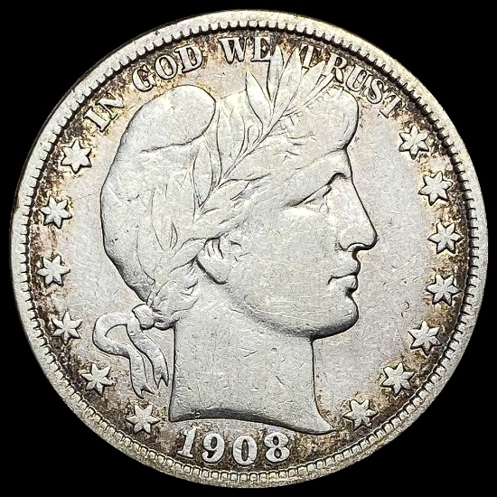 1908-S Silver Barber Half Dollar LIGHTLY CIRCULATED