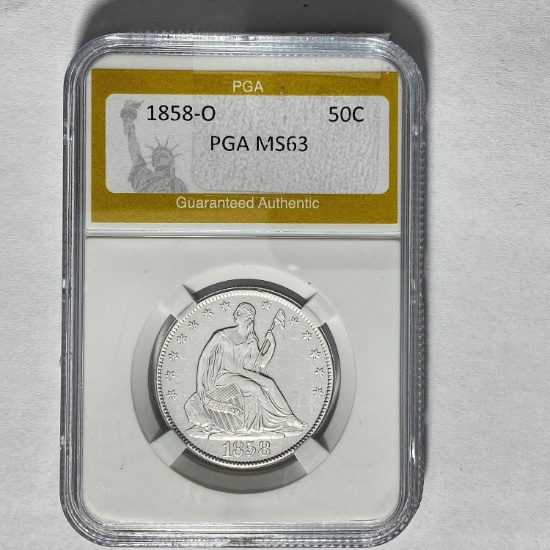 1858-O Seated Liberty Half Dollar PGA MS