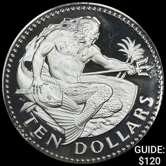 1979 Barbados Silver $10 Neptune 1.127oz CHOICE PROOF