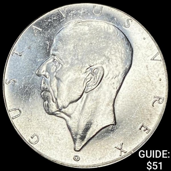 1938 Sweden Silver 2 Kroner UNCIRCULATED