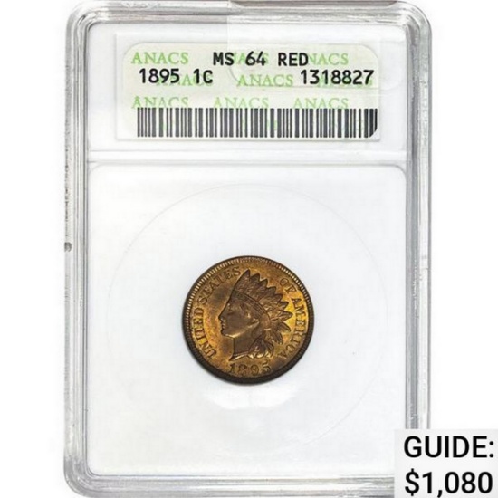 1895 Indian Head Cent ANACS MS64 RD