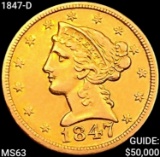 1847-D $5 Gold Half Eagle CHOICE BU