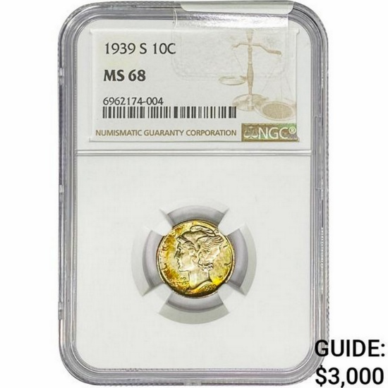 1939-S Mercury Silver Dime NGC MS68