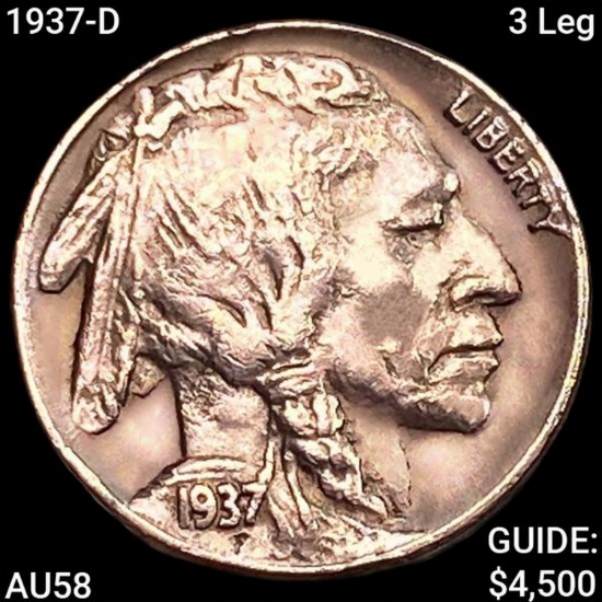 1937-D 3 Leg Buffalo Nickel CHOICE AU