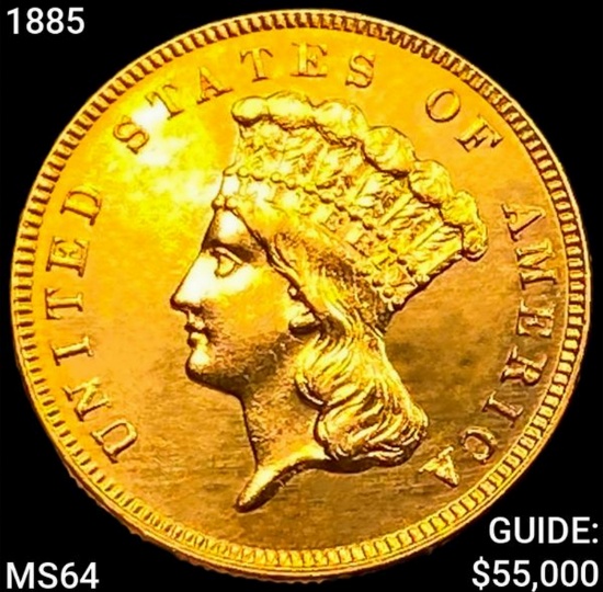 1885 $3 Gold Piece CHOICE BU