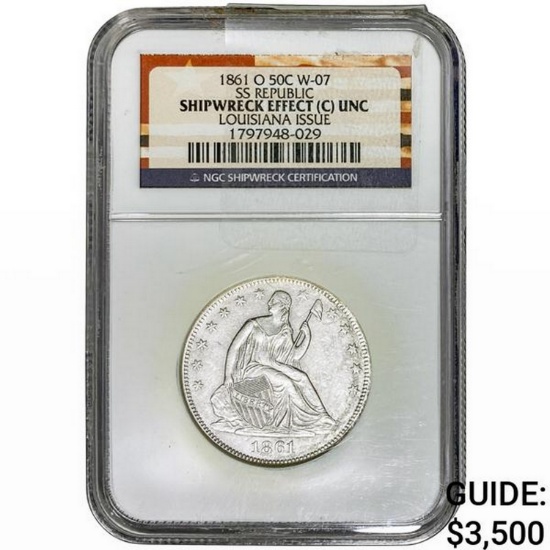 1861-O Seated Liberty Half Dollar NGC Shipwreck UNC
