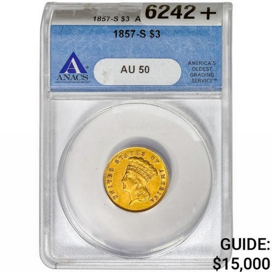 1857-S $3 Gold Piece ANACS AU50