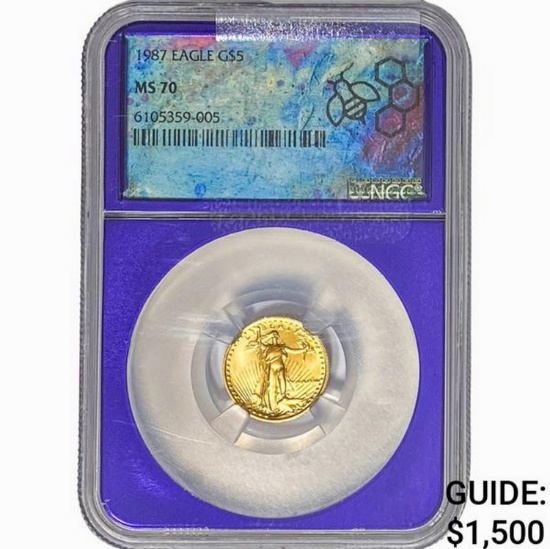 1987 1/10oz $5 Gold Eagle NGC MS70